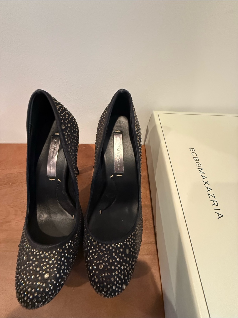BCBGMaxAzria Black Crystal-Studded Pointed-Toe Pumps